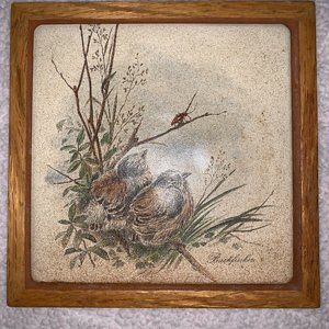 Vintage Asian Painting Birds Egrets Framed